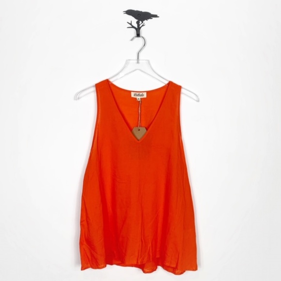 Listicle Tops - Listicle Orange Linen Blend V Neck Tank Top